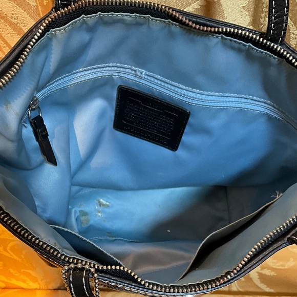 Coach black leather Tote embroidered monogram. D1Aa - Picture 7 of 8